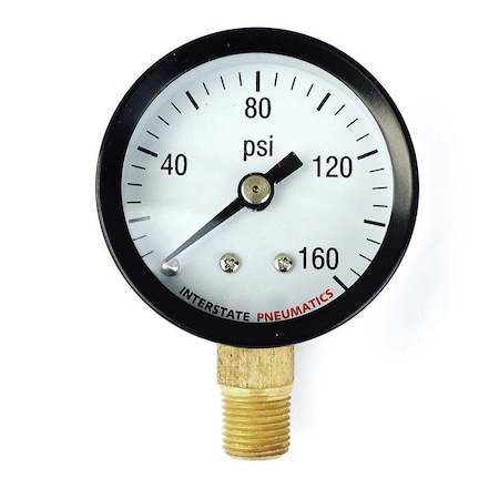 Interstate Pneumatics Pressure Gauge 160 PSI 1-1/2 Inch Diameter1/8 Inch NPT Bottom Mount G2001-160